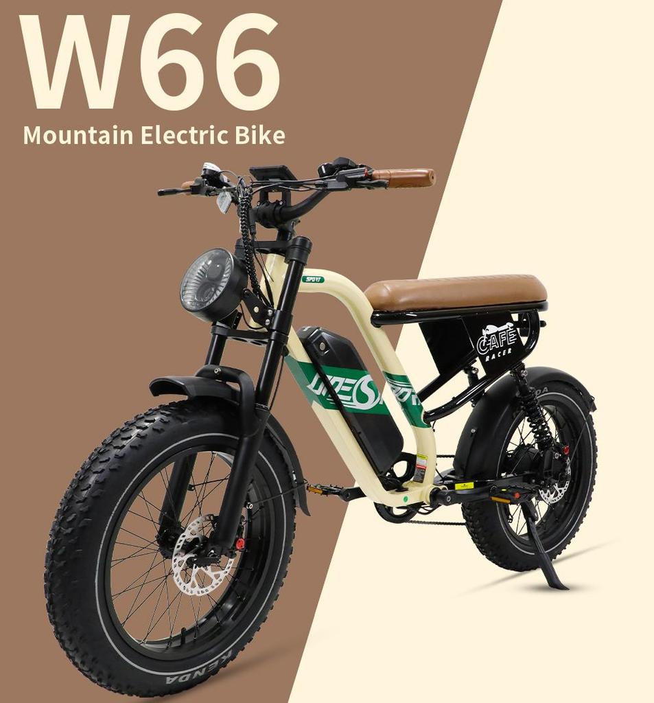 OneSport W66 Retro electric bike 20", 500W motor, 48V 13.5Ah battery, range 40-100 km, full suspension, LED display