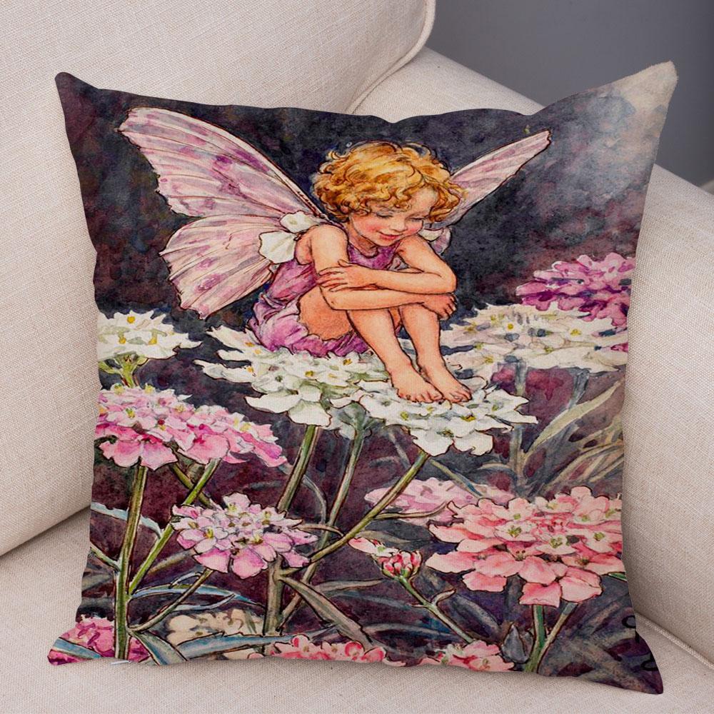 Colorful Fairy Tale World Elves Cushion Cover Decor Cute Cartoon Flower Girl Pillow Case for Sofa Home Polyester Pillowcase