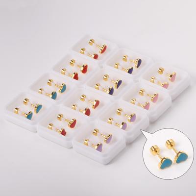 12 Pair/lot Cute Girls Stud Earrings 316L Stainless Steel For Women Love Heart Flower Piercing Stud Zircon Party Gift Trendy