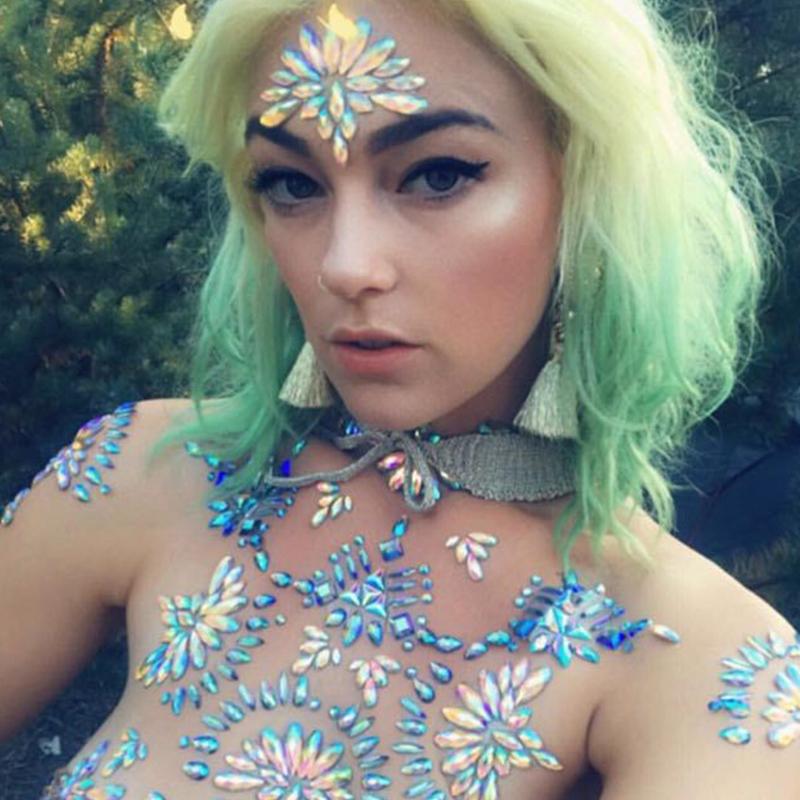 Breast Jewels Tattoo Rhinestone Chest Sticker Temporary Tattoo Glitter Breast Body Gems Tattoo Sticker Body Decor Jewel Paste