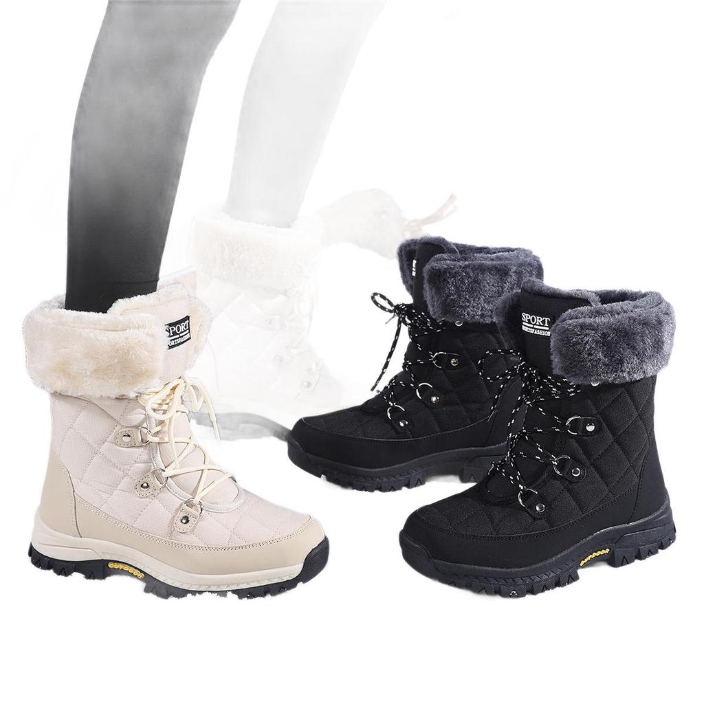 Women's Size 42 Warm Velvet-Lined Winter Snow Boots - Non-Slip, Wear-Resistant, Cold-Resistant Cotton Shoes.
