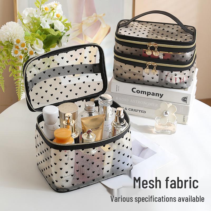 Runhui Heart Flocking Cosmetic Bag - Large Capacity Travel Makeup Organizer