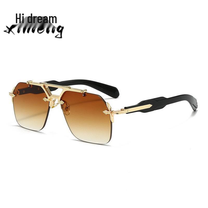 Classic Double Beam Metal Aviator Sunglasses - Retro European & American Frameless Design with UV Protection