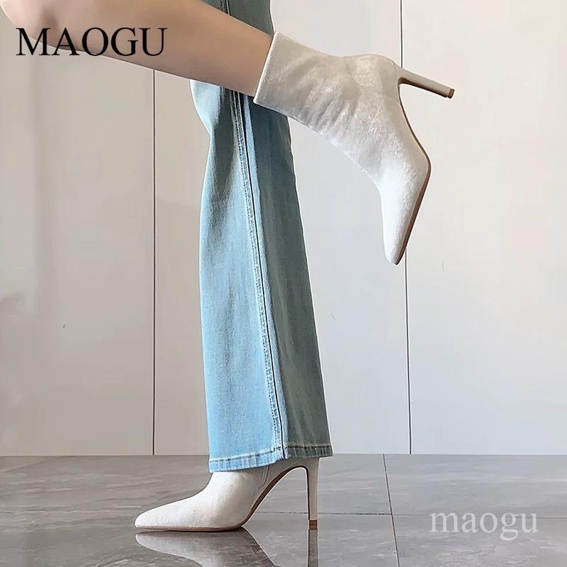 Women's White Pointed Toe Stiletto Ankle Boots Slim High Heel Short Boots Comfortable Fashion Elegant Ladies Botines Botas Mujer