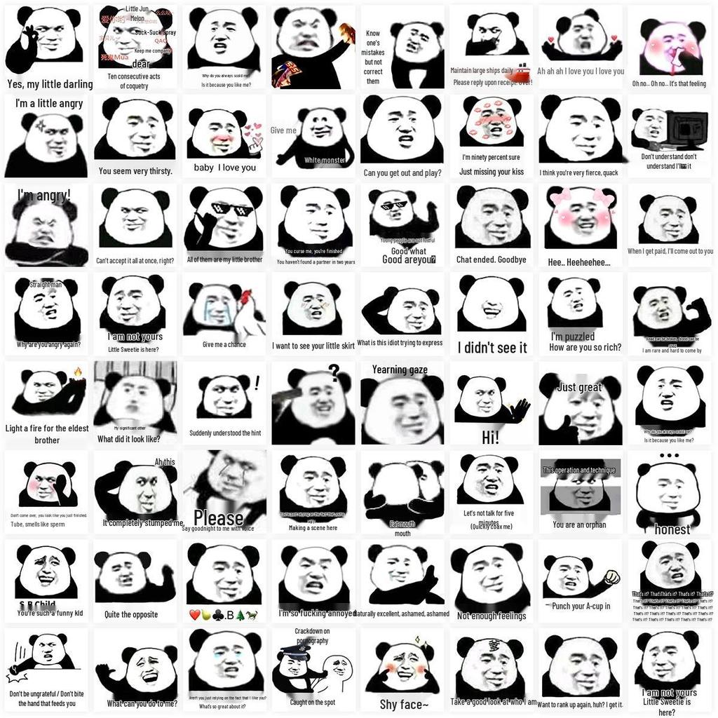 63-Piece Panda Emoji Sticker Set for Notebooks, Luggage, and Planners - Trendy Douyin and Xiaohongshu Design