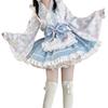 Japanese Lolita Maid Dreamy Gothic Lolita Princess Yukata Style Cosplay Set Size [Rowaica] Outfit, Style, Sleeves, (Blue, S)