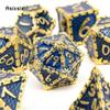 7 Pcs Blue Golden Fish Scale Metal Dice Solid Metal Polyhedral Dice Set Suitable for Role-Playing RPG  Board Game Card Game