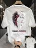 Oversized Angel Wings Butterfly Graphic T Shirts for Unisex Vintage Black White Wing Print Short Sleeve Tee Casual Streetwear