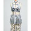 Sexy Lingerie Set: Solid Color Faux Leather Skirt With Mesh Stockings Adjustable Strap Push-Up Bra Roleplay Costume