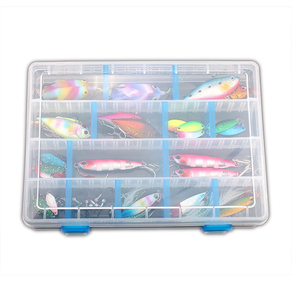 Fishing Lure Box Transparent Smooth Plastic Storage Container With 16 Partition Plates Organizer For Fishing Gear