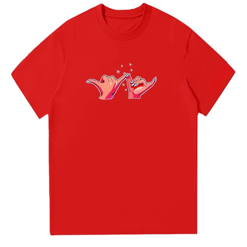Touch Hands Tee Fashion O-neck High Street Tops Summer Cotton T Shirts Unisex Short Sleeve Clothes Autumn and winter innerwear