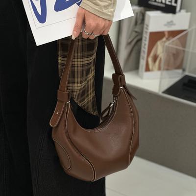 Modische Schulter-Achseltasche aus echtem Leder, Frühjahr/Sommer 2025, neue erste Schicht Rindsleder, Retro-Croissant-Tasche für Pendler, Umhängetasche