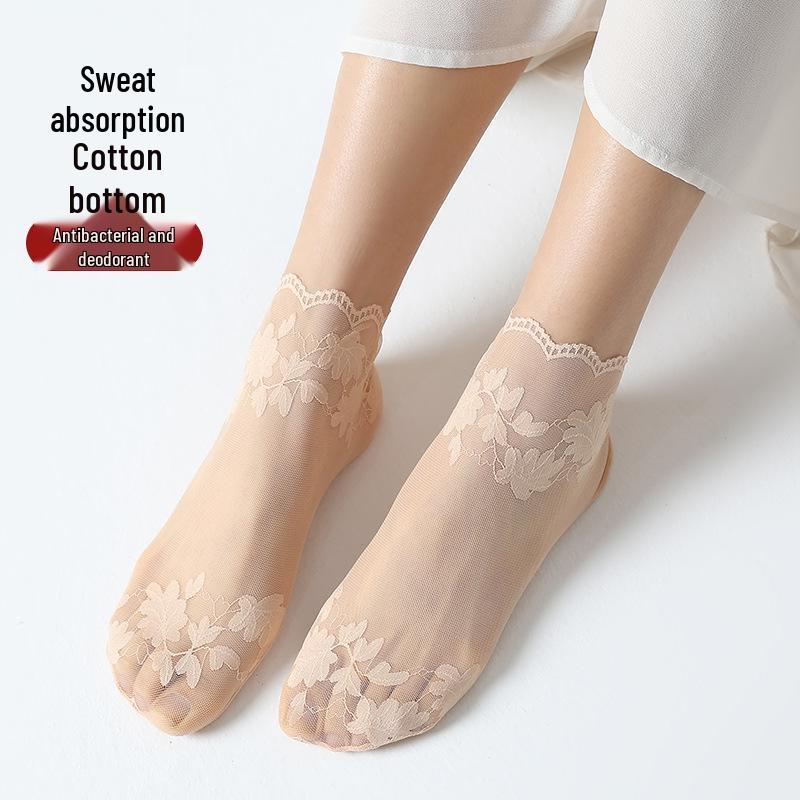Women's Summer Mesh Lace Trim Short Socks - Breathable and Lightweight Stockings for Ladies and Students