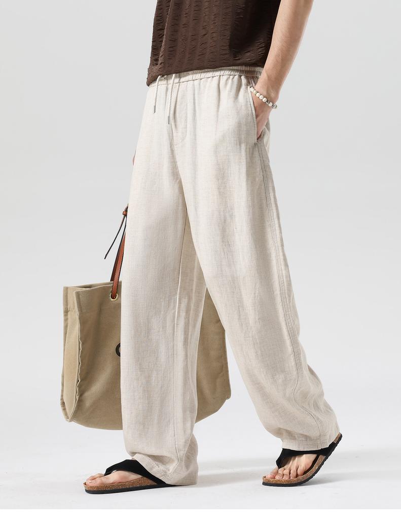 [Plain dyed Tencel Linen] Thin casual pants for men, loose straight leg, wide leg, curved knife, relaxed and comfortable pants
