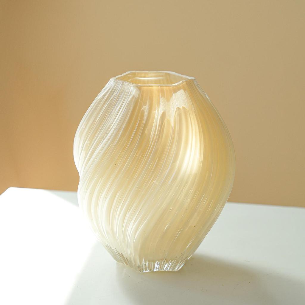 Cream-Colored Twisted Spiral Glass Vase for Hydroponic Floral Decor