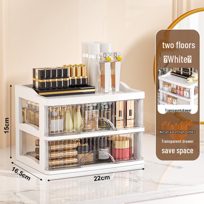 White Luxury Transparent Drawer Desktop Storage Cabinet for Cosmetics and Vanity Organization