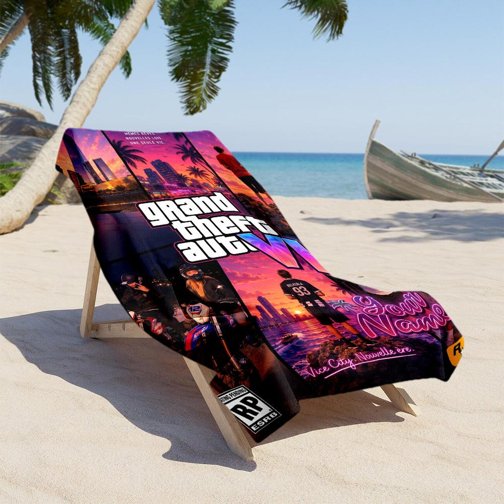 Grand Theft Auto Customized Name Beach Towel Super Soft Microfiber Quickdry Fabric Suitable for Sports Travel Swimming Yoga Bathroom Beach And Pool