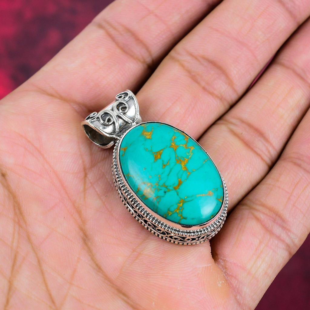 Arizona Turquoise Gemstone Pendant, 925 Solid Sterling Silver Pendant Jewelry, Handmade Antique Jewelry Gift For Mother