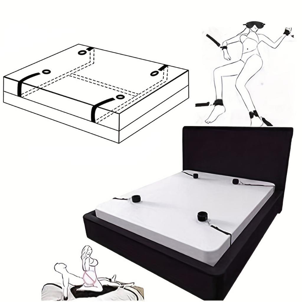 Restraint Bed Bondage Gear Female Handcuff Open Leg Cuff Strap System Eyeblinder Set Versatile Bedroom Games Set Toy Set