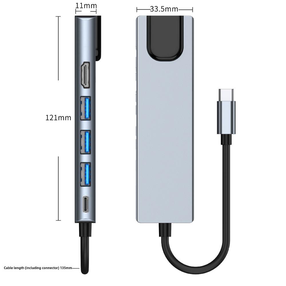 6-in-1 USB C Hub with Gigabit Ethernet USB 30 Adapter for MacBook Pro Air Type C Laptop Docking Station