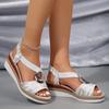 Summer New Slope Heel Sandals Foreign Trade Large Size Fish Mouth Sandals Metal Buckle Hemp Rope Bottom Spot Beach Sandals