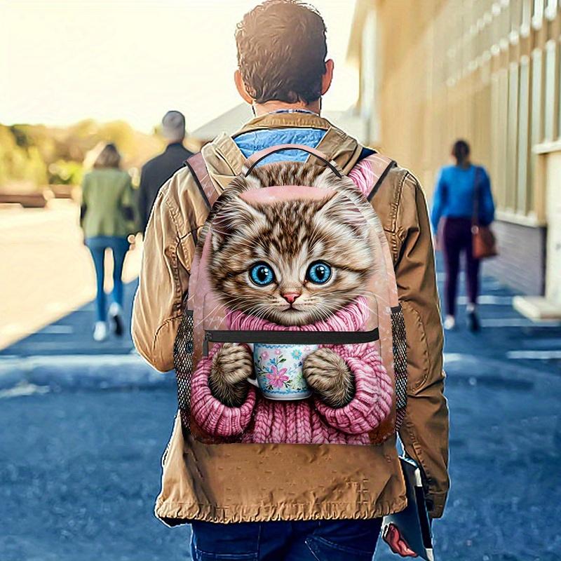 Adorable Pink Cat Kitten Outdoor Unisex Sports Backpack, Perfect for Couples Traveling, Featuring Adjustable Comfortable Shoulde