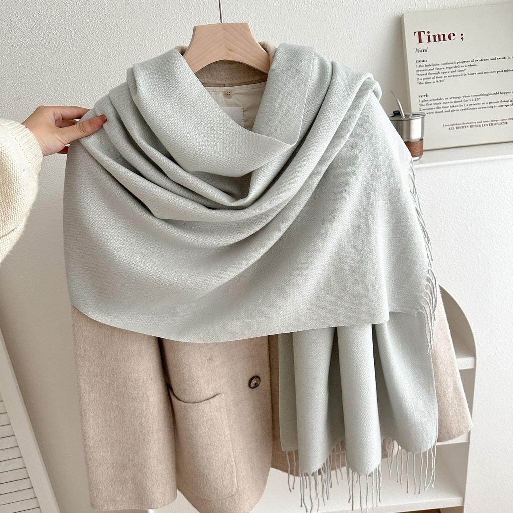 Classic Solid Tassel Scarf Men Women Fall Winter Imitation Cashmere Thick Versatile Shawl Causal Wrap Warm Muffler Male Female