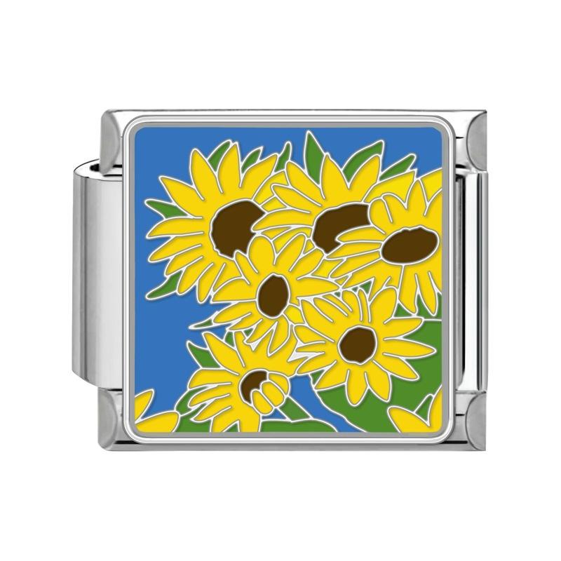 New Stainless Steel Italian Modular Charm Bracelet Diy Interchangeable Flower Pattern Charms Fashion Jewelry Women Daily Wear