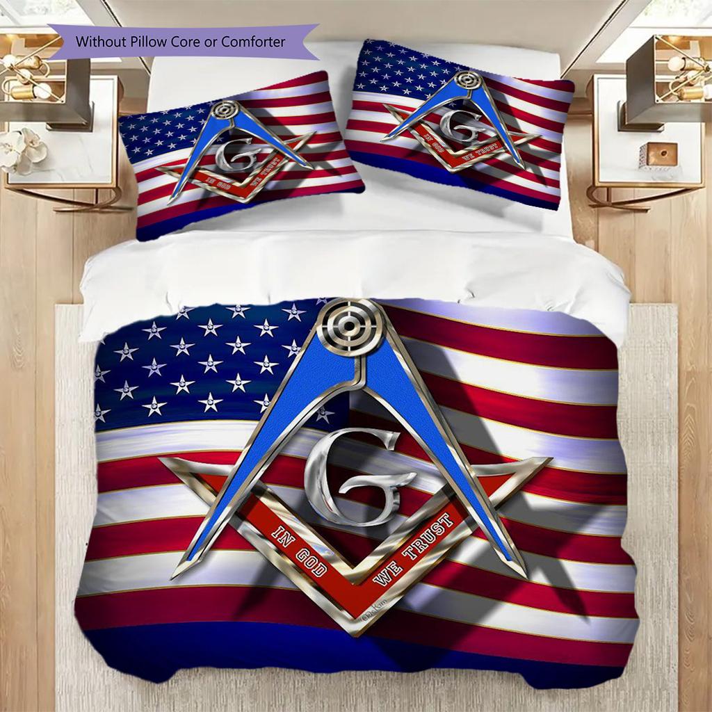 Freedom Faith Unity Bedding (1 * Duvet Cover + 2 * Pillowcase, Without Core) 2D Flat Duvet Cover and Pillowcase Soft and Comfortable Bedding Set