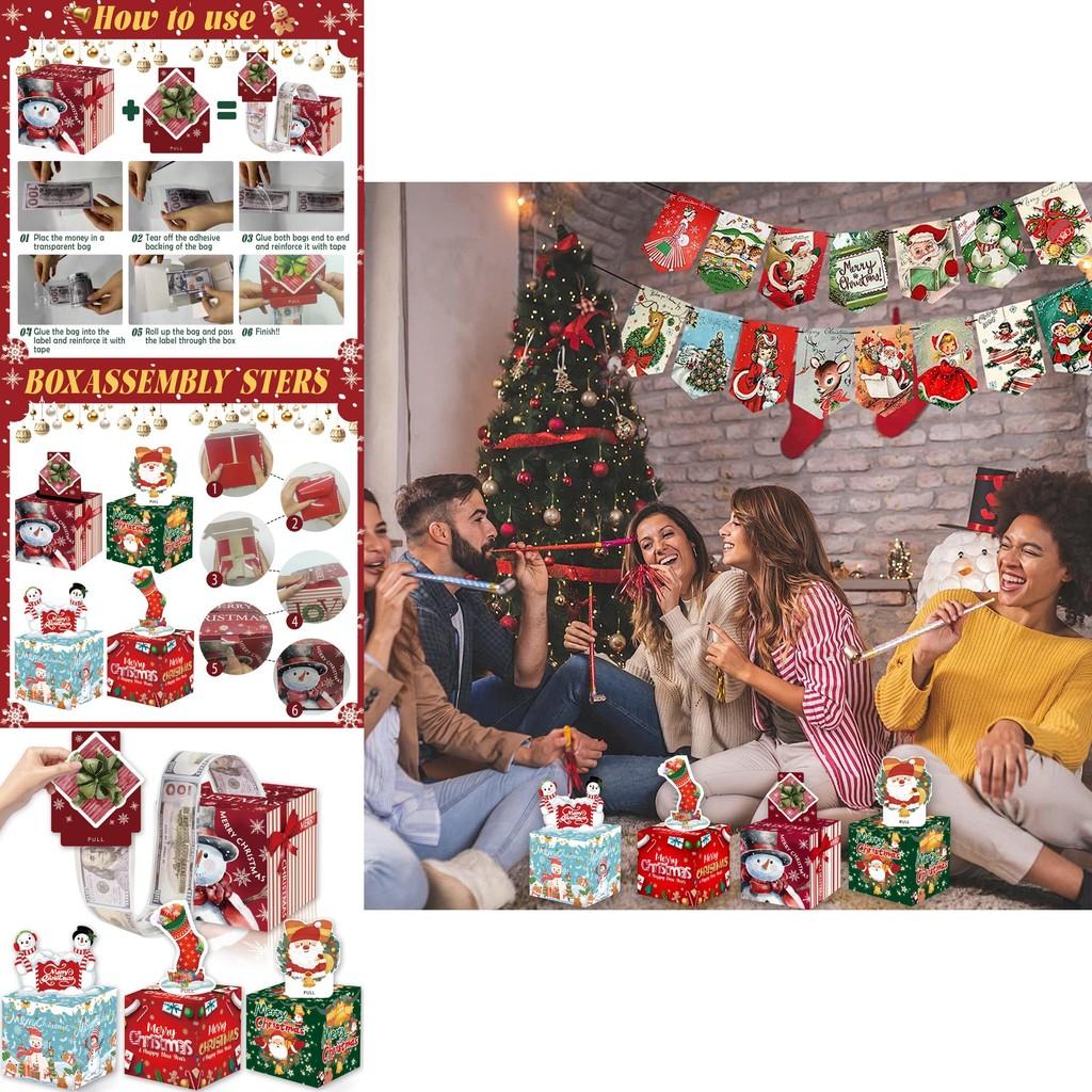 Christmas Themed Pattern Paper Box Set Holiday Decoration Props For Family Gatherings