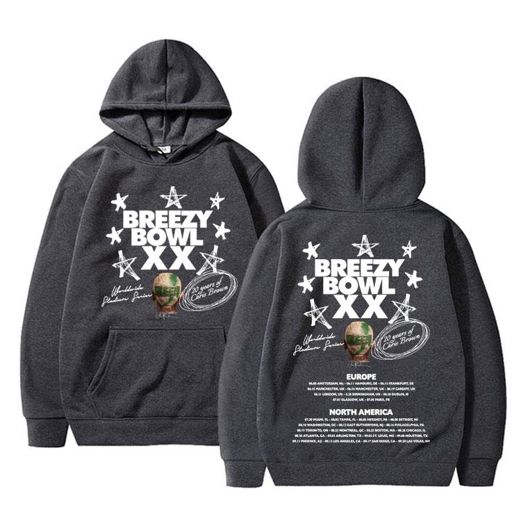 Famous Chris Brown Breezy Bowl XX Tour 2025 Hoodie Men Women Hip Hop Pop Music Sweatshirt Male Fashion Vintage Hoodies Pullovers