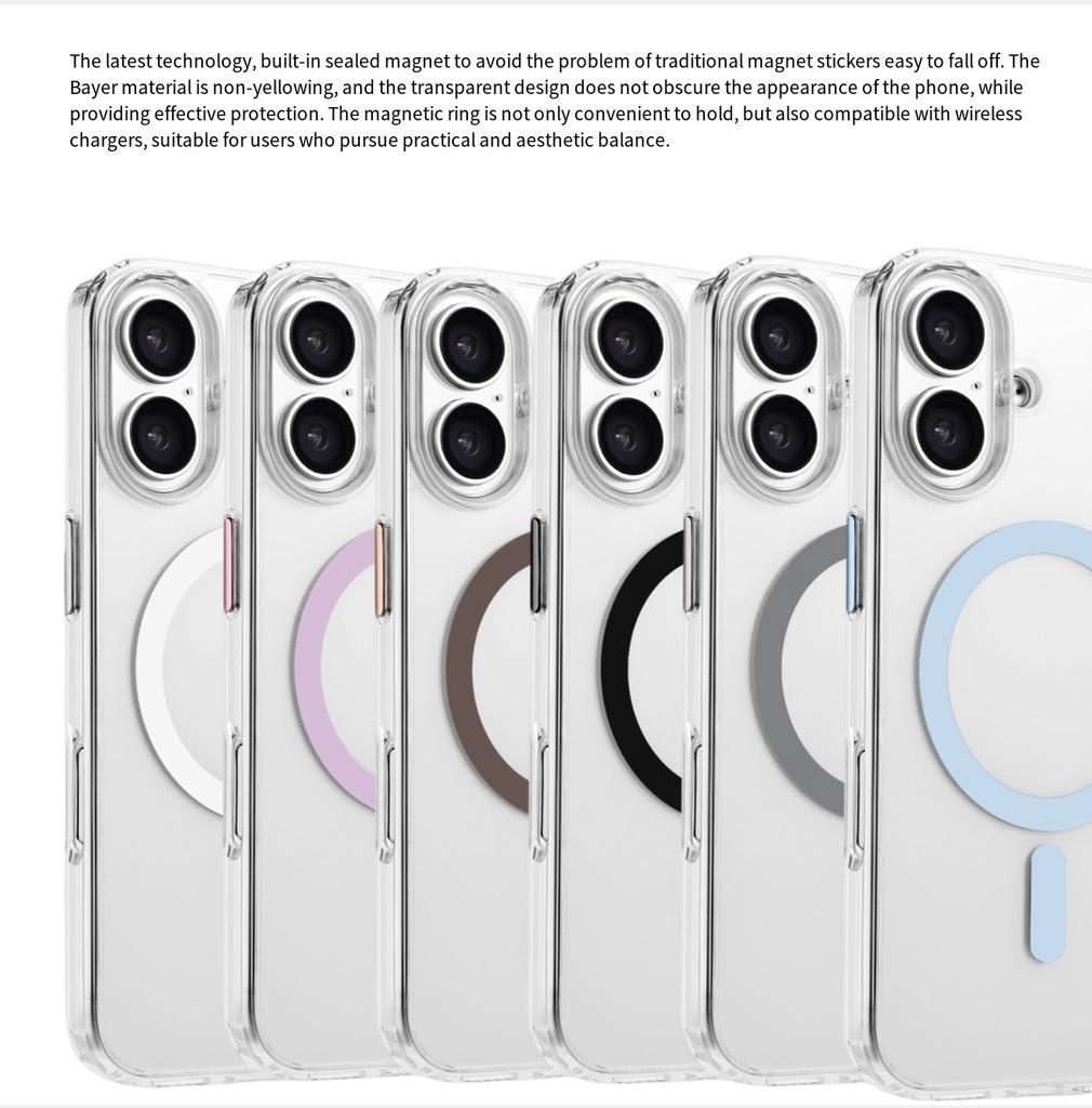 For iPhone 16 Plus Case Compatible with MagSafe Clear PC+TPU Sealed Magnetic Phone Cover