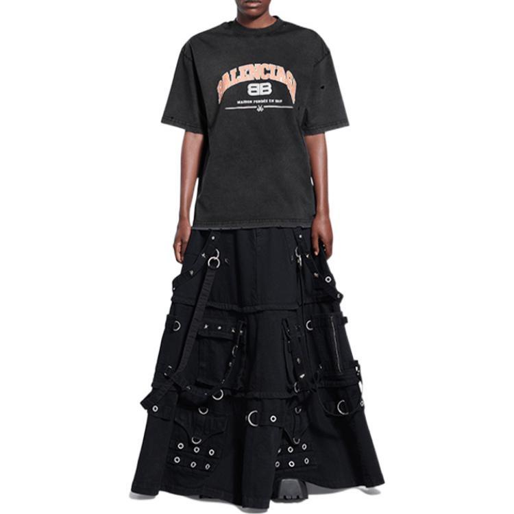 Balenciaga Drop Shoulder Sleeve T Shirt Women's Black 612965TLVJ11074
