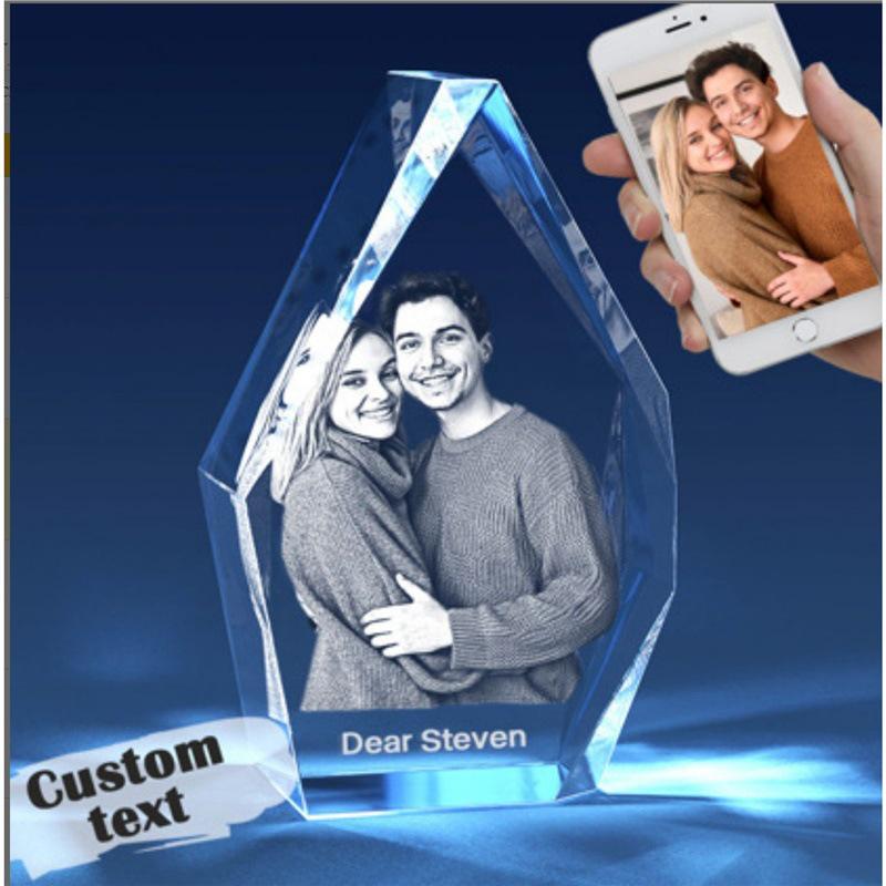 LED Heart-Shaped 3D Crystal Photo Engraving - DIY Laser Engraved White Crystal