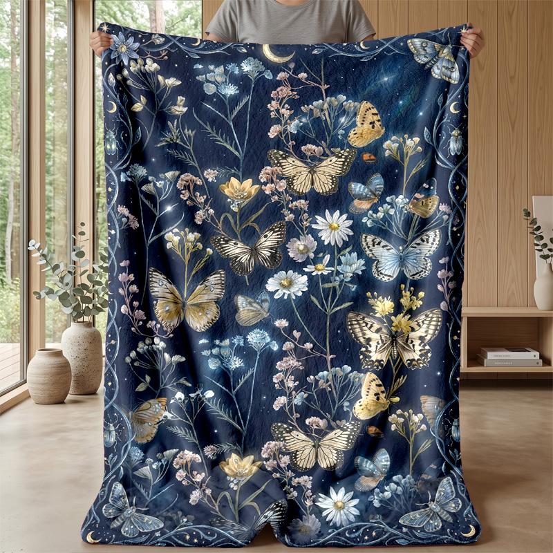 Starry Night Butterflies Theme blanket Lightweight Warm Flannel Blanket Decorative Throw Blanket for Home Decoration