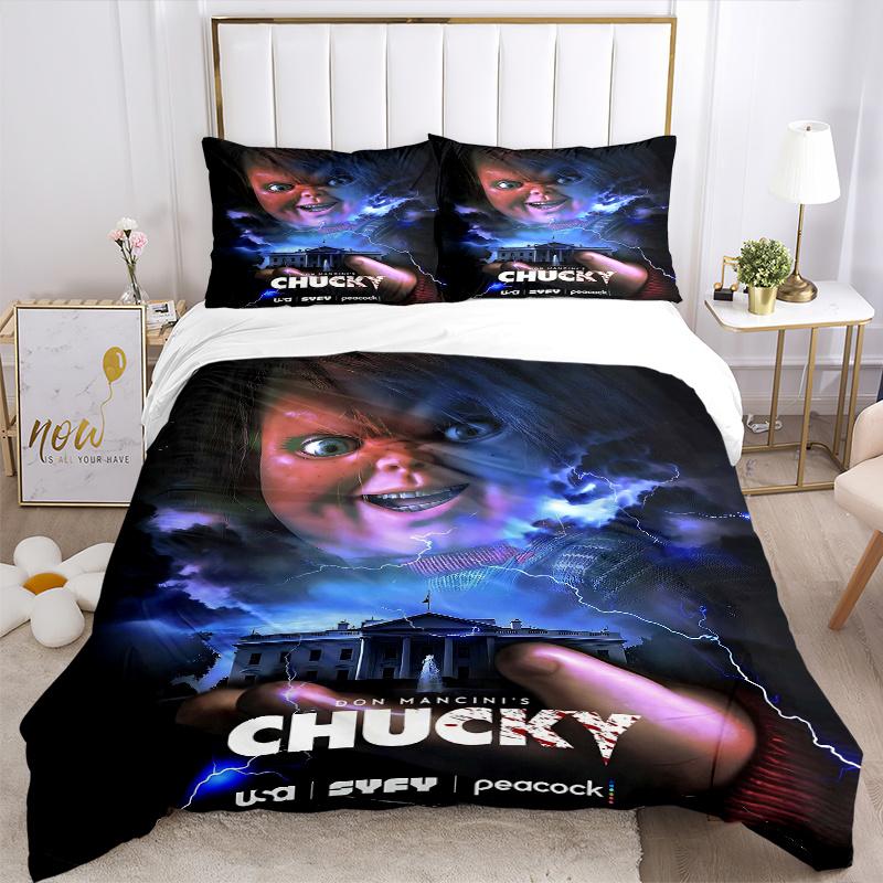 3pcs Chucky Horror Doll Bedding Set - Includes 1 Quilt Cover and 2 Pillowcases, Comfortable Bedding with Stylish Design for Bedroom, Machine