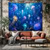 Jellyfish Tapestry Underwater Ocean Wall Hanging Blue Sea Life Decor Glowing Jellyfish Wall Art
