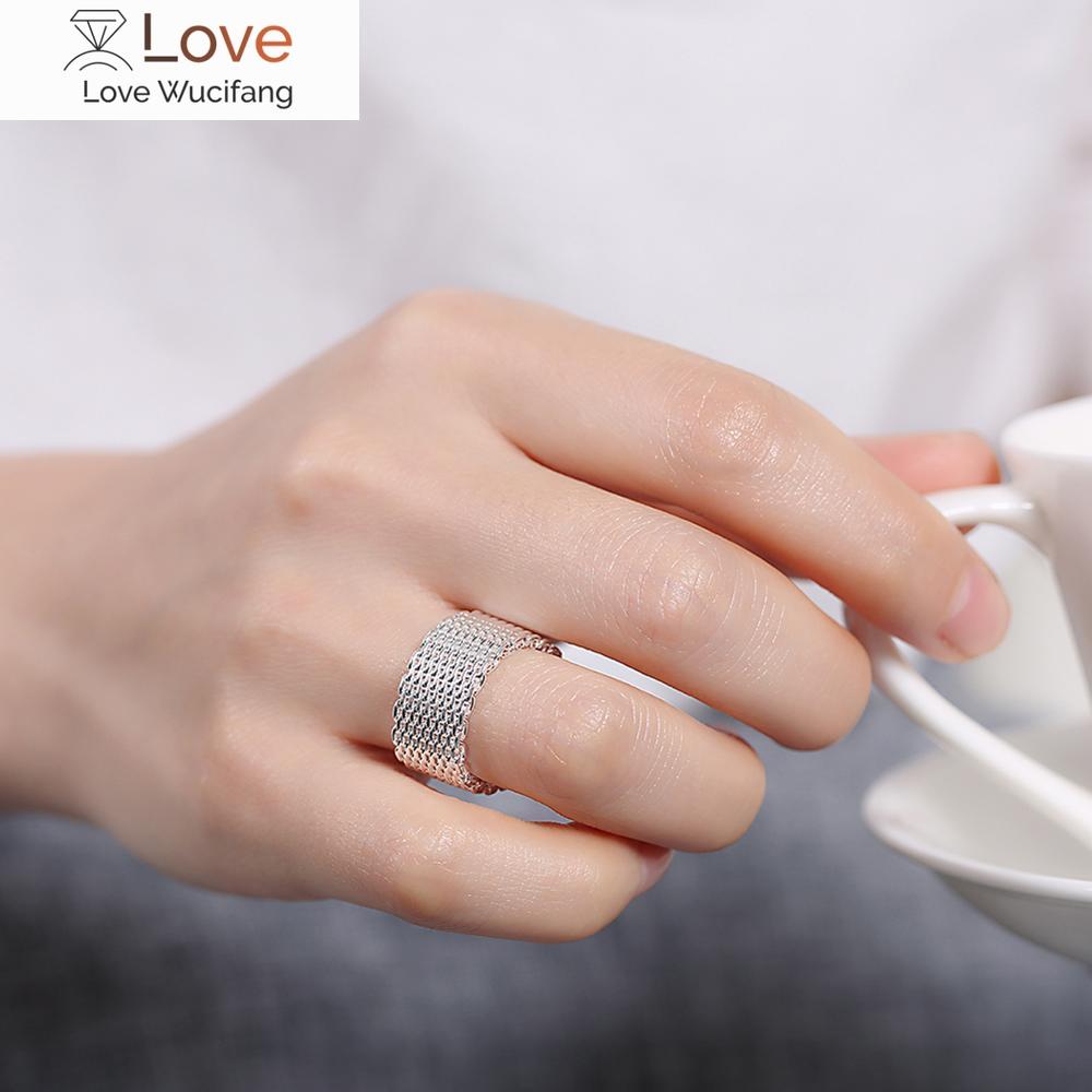 Nytt mode bred silverring kvinnliga kvinnor solid 925 sterling silver ring flätad mesh ring personliga silversmycken