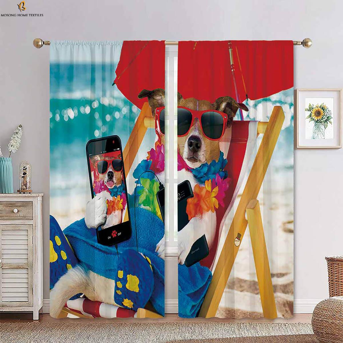 

Window Curtains Cute Funny Couple Dog Print Curtain Rod Pocket Bedroom Living Room Kitchen Decorative Curtains 2 Pieces W50xH130(CM)x2PCS&Rod pocket