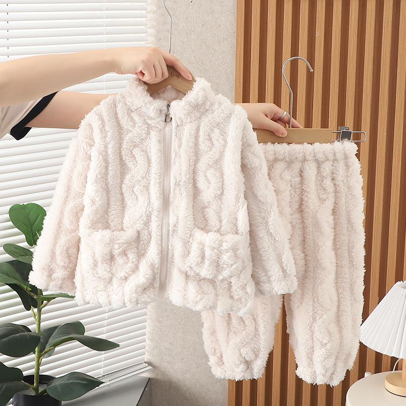 Dětské pyžamo Dívčí Coral Fleece Zahuštěný Chlapecký Facecloth Podzimní a Zimní Dětské Dívčí Domácí oblečení Zimní oblek