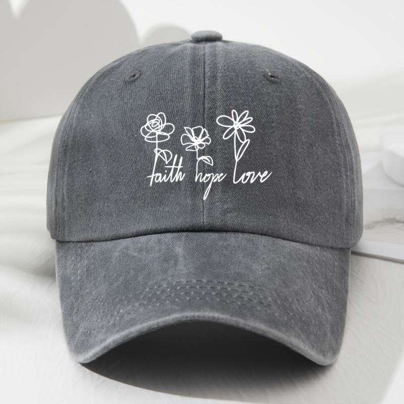 Unisex Adjustable Soft Top Baseball Cap with Floral Design  Faith Hope Love Embroidery Lightweight Polyester