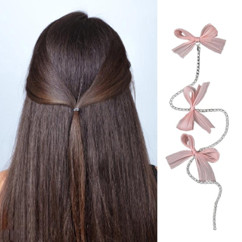 Girl Hair Bows Lovely Bow Hair Clip Women Bowknot Barrettes Hair Bow Clip Chain Hair Bows Cute Hair Bow Side Clip