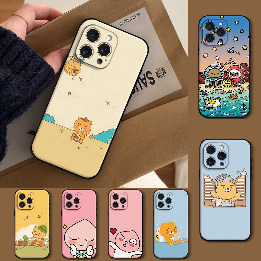Cartoon K-kakao Cute Friends Phone Case For IPhone 1716 15 14 13 Pro Max 11 12 Mini X Xs XR Black Silicone Cover