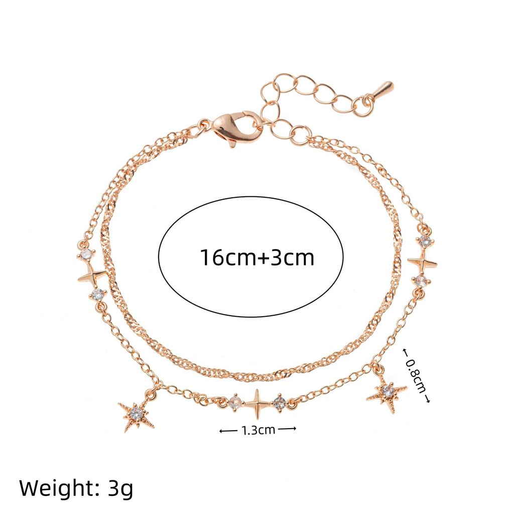 Wind Octagram Diamond Bracelet Flash Diamond Copper Zircon Embellishment Adjustable Anklet Fashion Accessories