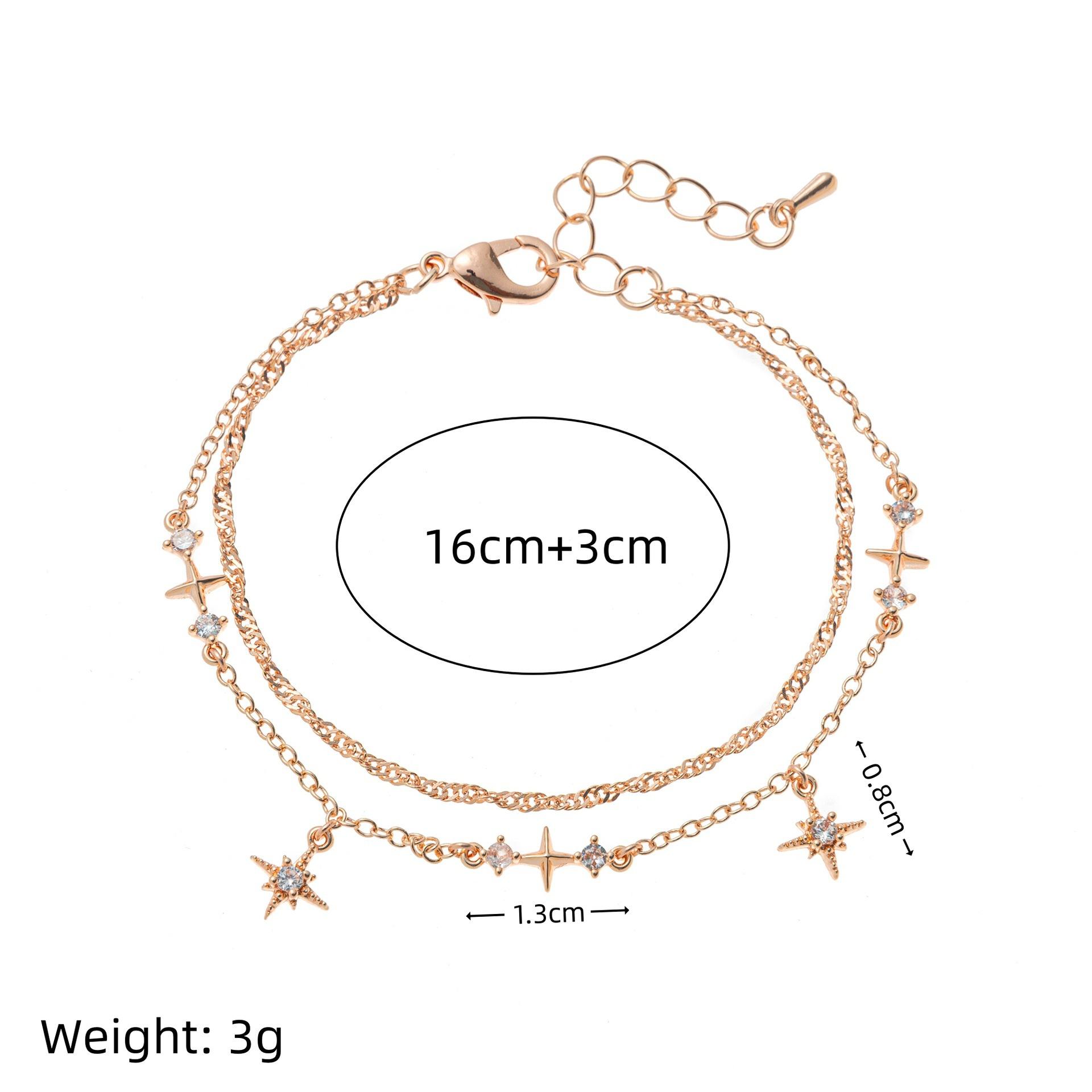 Wind Octagram Diamond Bracelet Flash Diamond Copper Zircon Embellishment Adjustable Anklet Fashion Accessories