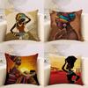 Tribal African Women Lifestyle Throw Pillow Case Exotic Linen Cushion Cover For Home Decoration