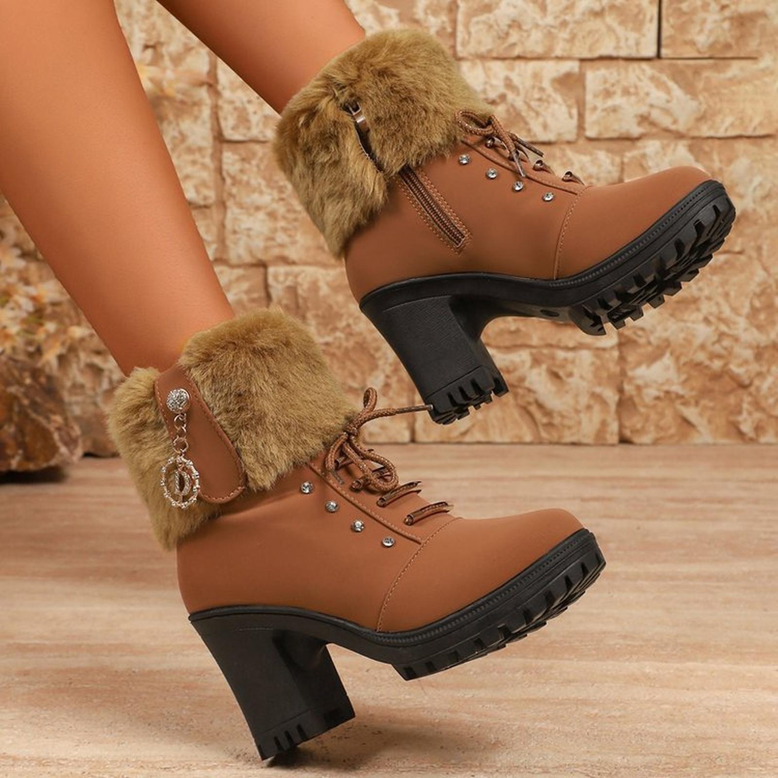 

Women s Winter Boots - New British Chunky Heel Fleece-Lined Boots 40 коричневий