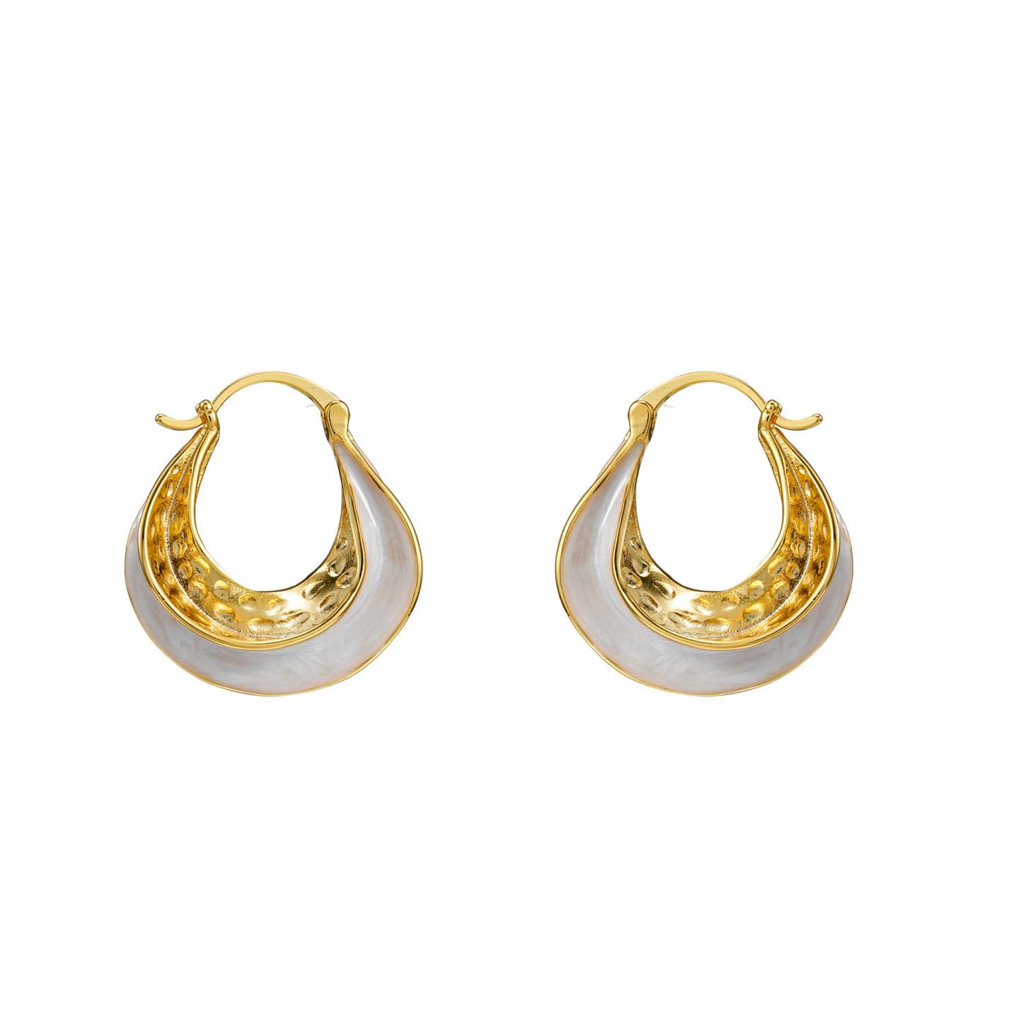 French Enamel White Teardrop Circle Earrings: Elegant Textured Gift Jewelry