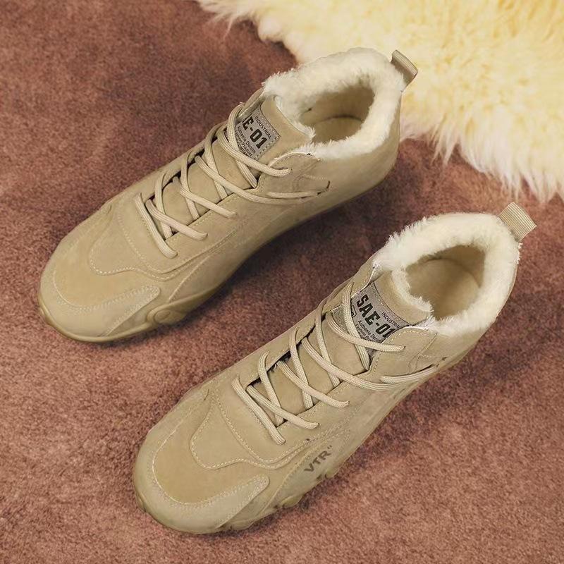 fashion Retro Ankle Boots for Men Flat Casual Plush Warm Snow Boots Sneaker Non-slip Work Shoes Men Short Boots Autumn Zapatillas Hombre