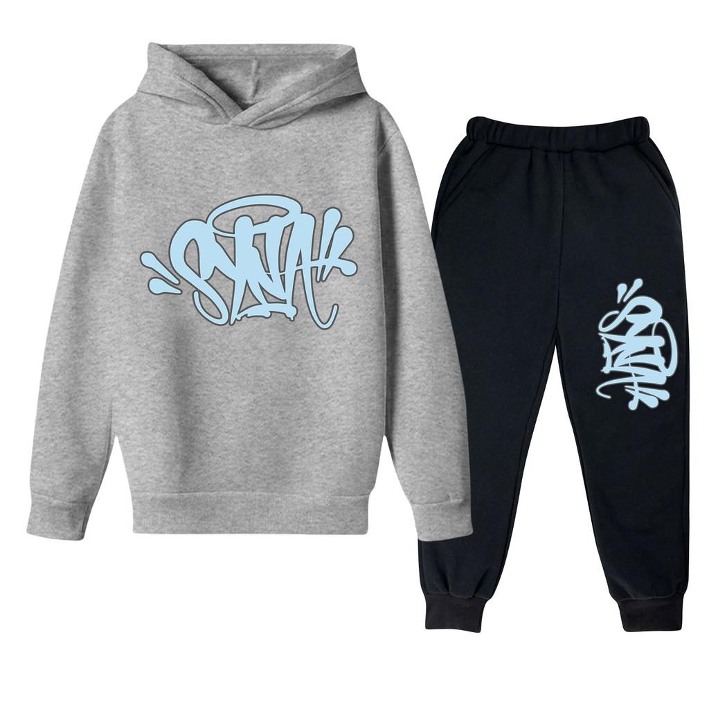 Dziecięcy Zestaw Bluza Oversize z Długim Rękawem, Nadrukiem Literowym, Kaptur ze Sznurkiem